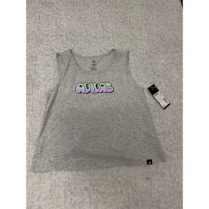 Adidas Girls Grey Multi Bubble Logo Split Back Tank Top Size L‎ 14 AA10312